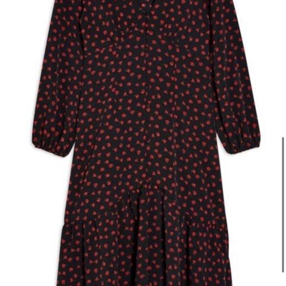 Topshop Red V-Neck Bishop Sleeve Sundress - Picture 3 of 8